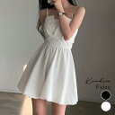kirakiraShop バックリボンバルーンキャミワンピース ワンピース バルーンスカート ミニスカート Aライン ボリューム リボン バレエコア フェミニン ガーリッシュ 大人可愛い きれいめ カジュアル シンプル 春秋 ストラップ ワンピース