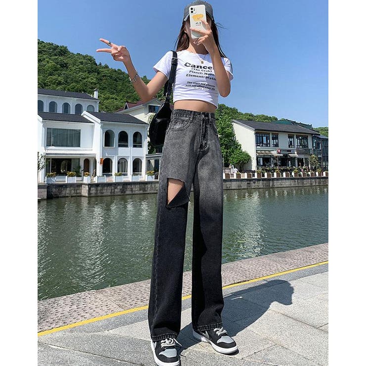 【10％OFFクーポン！9/11(金)1:59まで】kirakiraShop 【SHOPLIST限定】グラデーションダメージデニムパンツ 4サイズ ボトムス デニムパンツ ハイウエスト ジーパン ストレート ダメージデニム クラッシュデニム セミワイド shoplistselect-10005158 SHOPLIST サンプル画像3