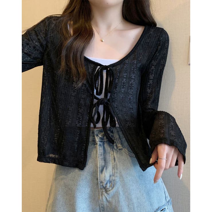 kirakiraShop 【SHOPLIST限定】花柄レースカーディガン トップス カーディガン ニットレース 花柄レース シースルー 透け感 レイヤード リボン結び 韓国ファッション 春夏コーデ 涼しげ ガーリー フェミニン ショート丈 パステルカラ shoplistselect-10005178 SHOPLIST サンプル画像2