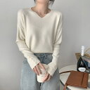 【8/10限定 20%OFFクーポン】Doux Belle トップス Vネック 袖ボタン ニット 長袖 トップス