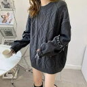 Doux Belle デニムスリーブ トップス ケーブル柄 ニット オーバーサイズ トップス