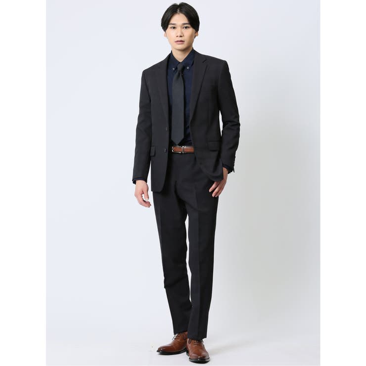 【10%OFFクーポン!11/27(木)1:59まで】TAKA-Q MEN ストレッチウォッシャブル スリムフィット 2ボタン2ピーススーツ チェック黒 スーツ