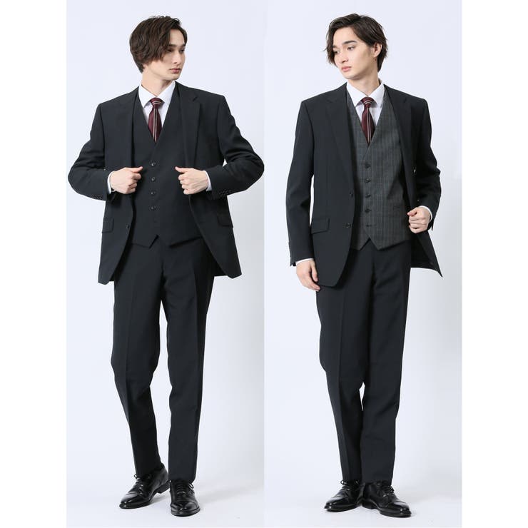 【10%OFFクーポン!11/27(木)1:59まで】TAKA-Q MEN ストレッチウォッシャブル レギュラーフィット 2ボタン3ピーススーツ シャドーストラ...