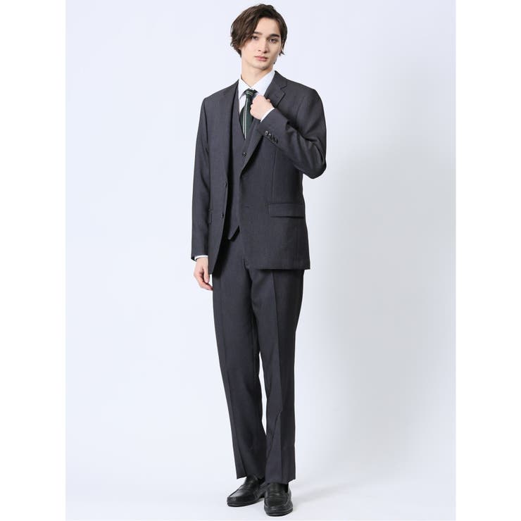 【10％OFFクーポン！12/11(木)1:59まで】TAKA-Q MEN ストレッチウォッシャブル スリムフィット 2ボタン3ピーススーツ デニムライク スーツ