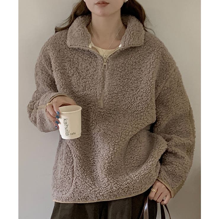 【20％OFFクーポン！10/14(水)限定】aimoha 【Banico】ボアハーフジッププルオーバー【AW】 トップス