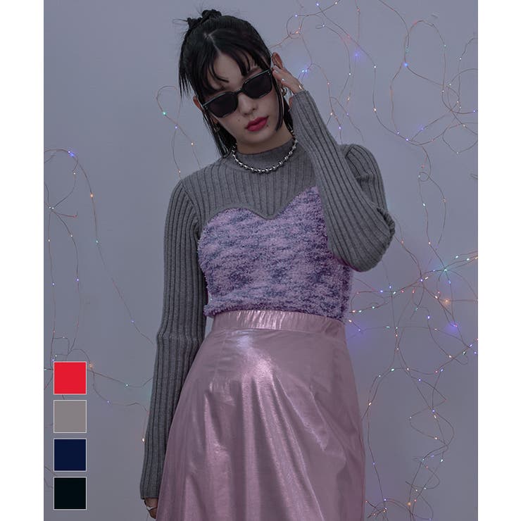 【20％OFFクーポン！12/4(木)限定！】titivate リボンヤーンビスチェ切替ニット【miette ミエット】 トップス