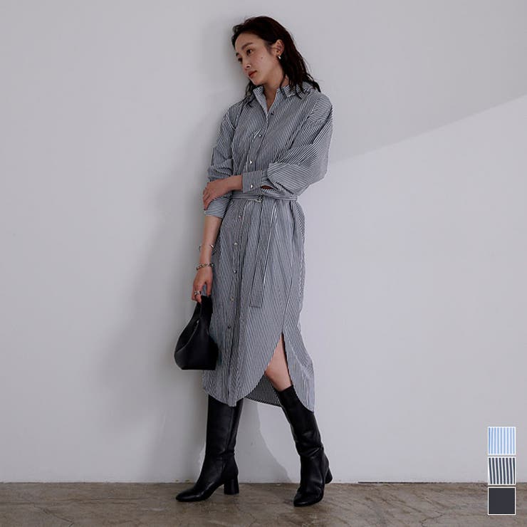 titivate ベルト付スタンダードカラーシャツワンピース ワンピース レディース ベルト付き スリット 羽..