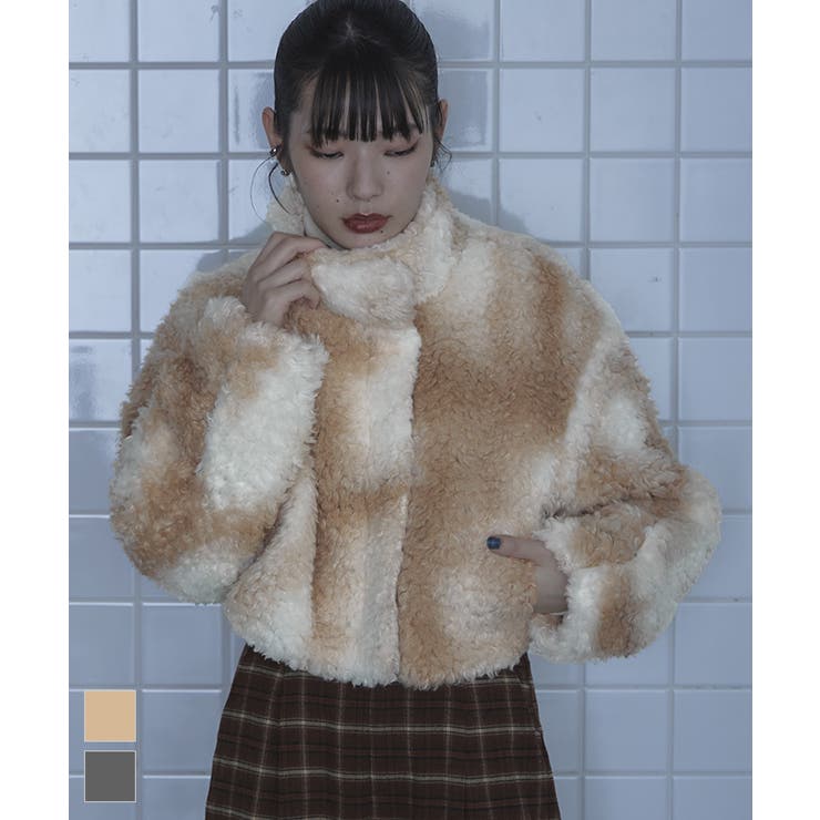 titivate マーブル柄クロップドボアジャケット【miette ミエット】 アウター(コート・ジャケットなど)