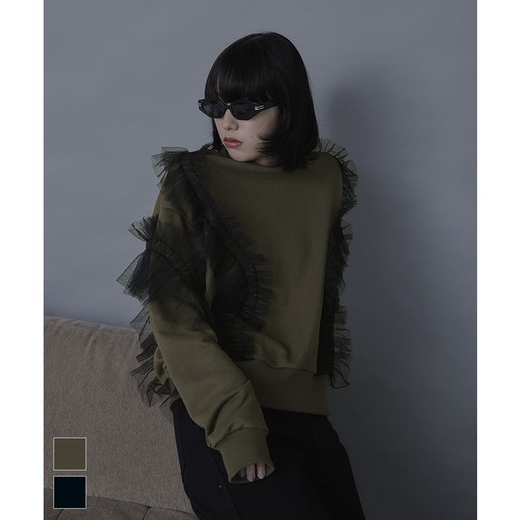 【20％OFFクーポン！12/4(木)限定！】titivate チュールフリルスウェット【miette ミエット】 トップス