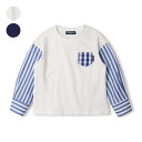 こどもの森e-shop ギンガムチェック・ストライプ袖切替Tシャツ・ロンT トップス