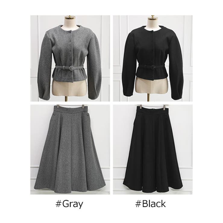 KawaiCat セットアップ レディース 長袖 ジャケット ノーカラー スカート ロング丈 マキシ丈 ミモレ丈 フレア Aライン 上下セット 上品 きれいめ 秋 冬 韓国 to28267 スーツ