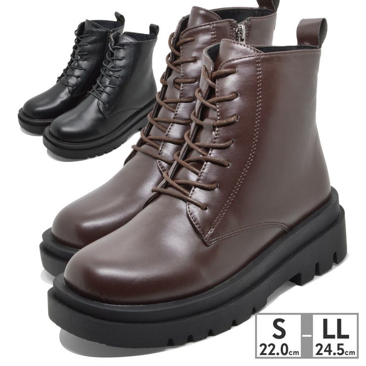 つるや ブーツ レディース 5200 サイドファスナー レースアップブーツ 厚底 シューズ・靴
