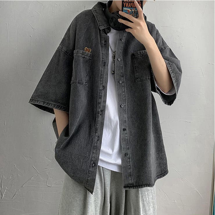 DEVICE ワンポイント オーバーサイズ ビッグシルエット デニムジャケット 半袖 アウター(コート・ジャケットなど)