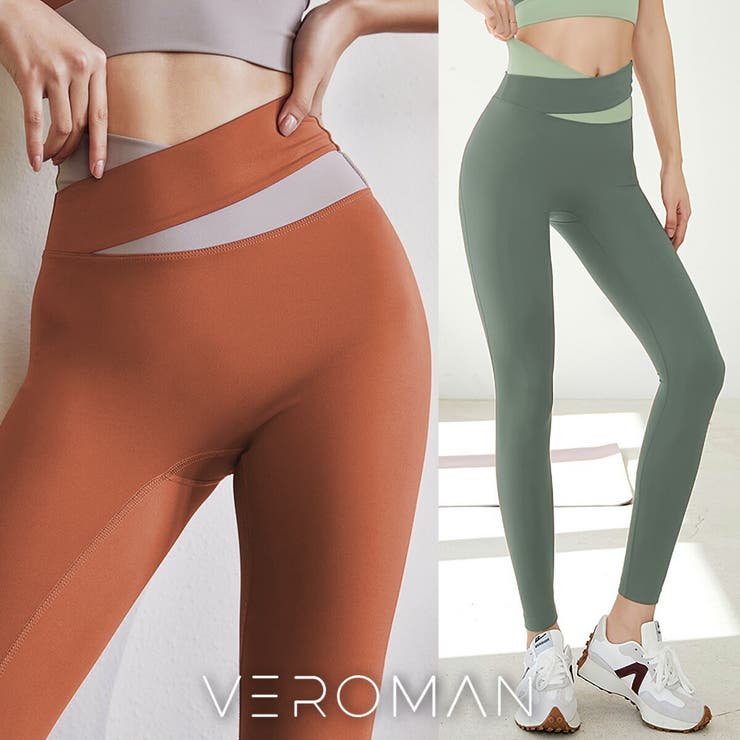 【10％OFFクーポン！11/27(木)1:59まで】VEROMAN FIT スポーツ レギンス レディース バイカラー ハイウエスト ロング丈 ppi-lef26 VeroMan スポーツ
