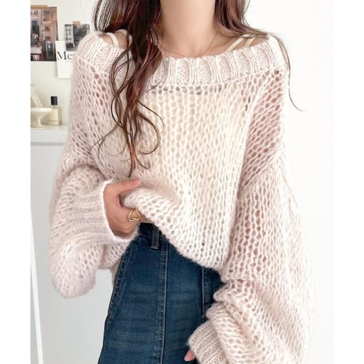 【10%OFFクーポン!11/27(木)1:59まで】Classical Elf シーズンムード漂う、甘編みプルオーバーメッシュニット トップス