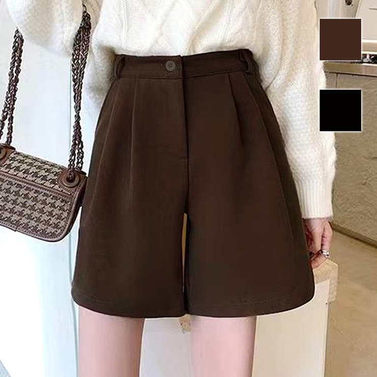 Amulet タックショートパンツ レディース 10代 20代 30代 韓国ファッション 可愛い カジュアル 大人 春 秋 冬 無地 黒 シンプル 半袖 ズボン パンツ・ズボン