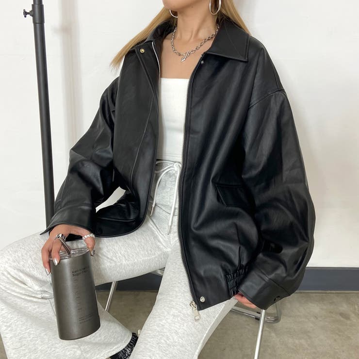 【10％OFFクーポン！11/27(木)1:59まで】non-hedge ビッグ合成皮革ジャケット アウター(コート・ジャケットなど)のサムネイル