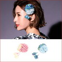 Tika ボリュームフラワー×しだれ花ヘアクリップ 浴衣小物 浴衣アクセサリー ヘアアクセサリー 和装小物 ピンク ブルー Tika ティカ 浴衣・着物
