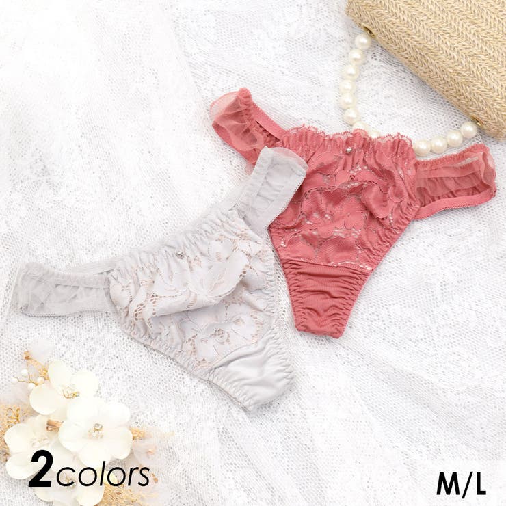 my minette フラワーレース×シアーサイドTバックショーツ 単品 勝負下着 セクシーランジェリー ビジュー シアーフリル M-Lサイズ グレー ダスティ...