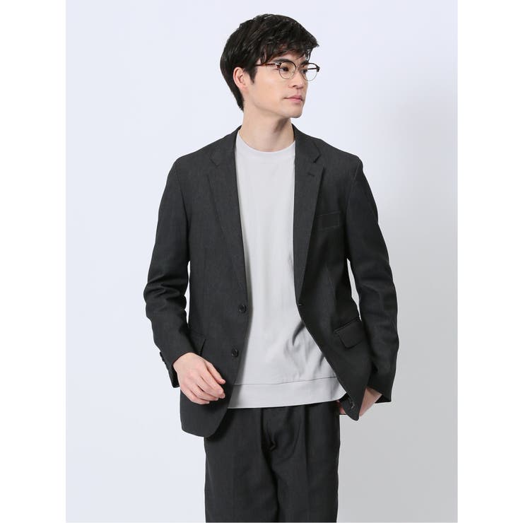 【10%OFFクーポン!11/27(木)1:59まで】TAKA-Q MEN クロスストレッチ スリムフィット 2ボタンジャケット デニム風黒(セットアップ可能)...