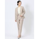 【5/15限定 15%OFFクーポン】TAKA-Q WOMEN ストレッチウォッシャブル カラーレスジャケット+テーパードパンツ メランジベージュ スーツ