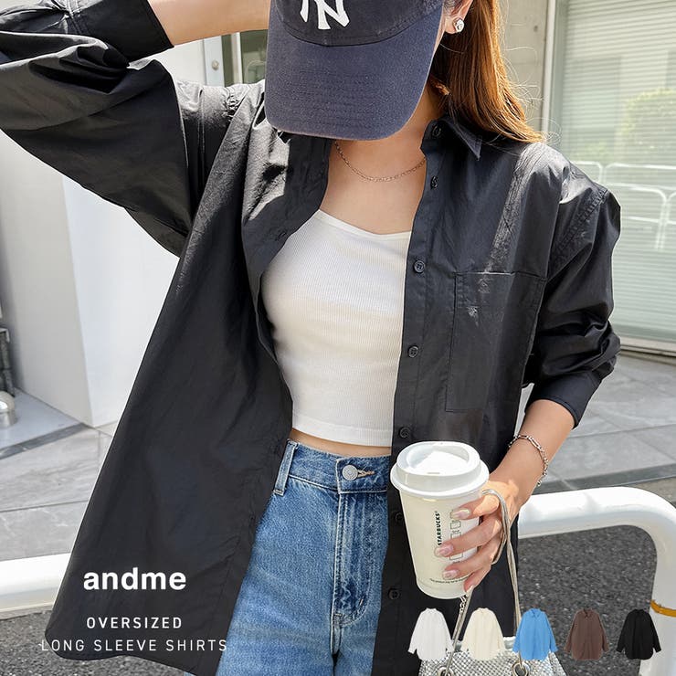 【10％OFFクーポン！10/27(火)9:59まで】andme タイプライター オーバーサイズ シャツ 長袖 レディース トップス ブラウス 羽織り 体型カバー コットン カラーシャツ 背中タック ベーシック ゆったり M/Lサイズ 春 夏 秋 冬 ト shoplistselect-10004080 SHOPLIST パッケージ画像