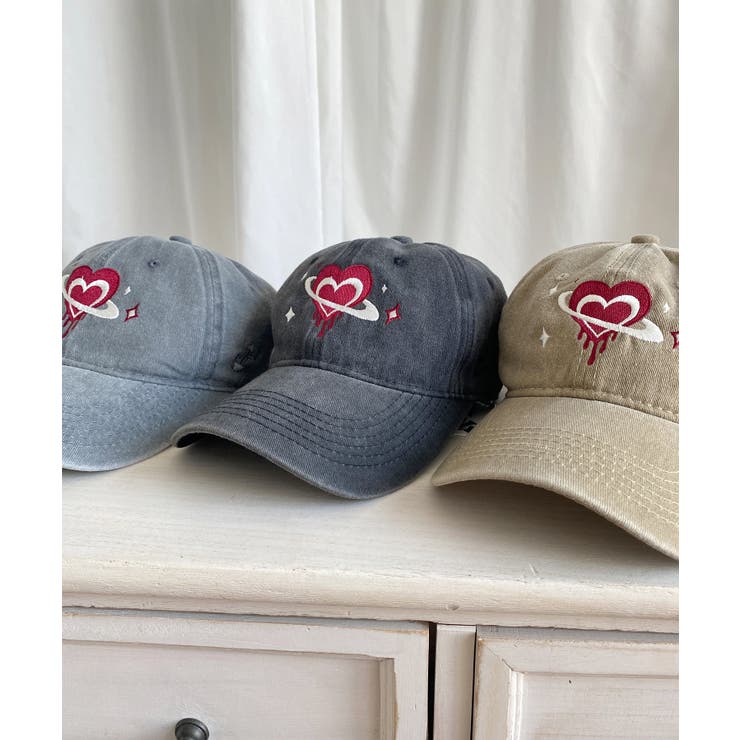 【10％OFFクーポン！2/23(月)1:59まで】HOOK HOOK -original- ハート星刺繍ウォッシュコットンキャップ 帽子