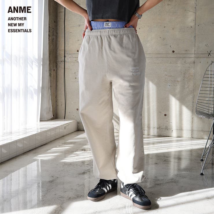 【20％OFFクーポン！10/15(水)限定】andme ピグメント加工 ANME エンブロイダリー ロゴ 裏毛 スウェット パンツ レディース メンズ 男女兼用 ユニセックス ノームコア ウエストゴム ボトム ロングパンツ 体型カバー 楽ちん Mのサムネイル