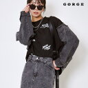 GORGE 袖デニム切替ロゴ裏毛プルオーバー トップス