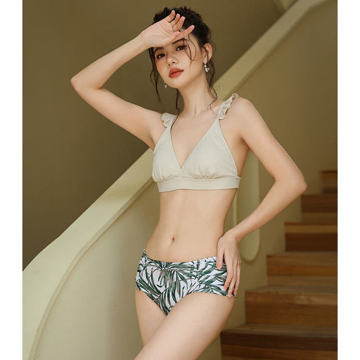 Angel Luna 【ビキニ水着4点セット】レディース 体型カバー 長袖シャツ アウター ラッシュガード セパレート フリル 三角ブラ バックシャン リボン フレア ショートパンツ 大きいサイズ 無地 小胸 盛れる お腹/太もも/お尻 露出控えめ 女 shoplistselect-10249020 SHOPLIST サンプル画像3