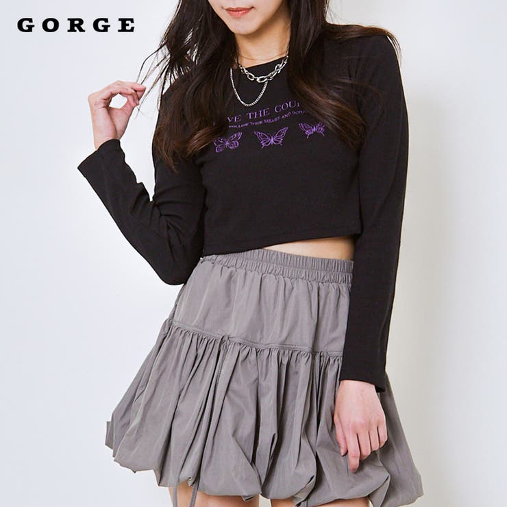 GORGE 《バタフライ刺繍×ショート丈》レディース 長袖Tシャツ クロップド 春秋 トップス