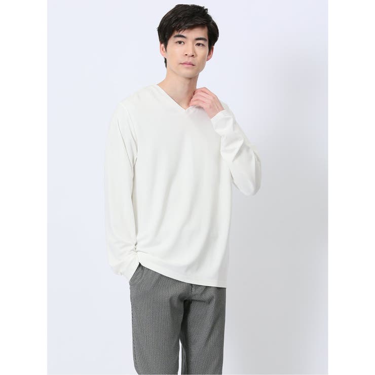 【10％OFFクーポン！11/27(木)1:59まで】TAKA-Q MEN メランジポンチ Vネック長袖Tシャツ トップス