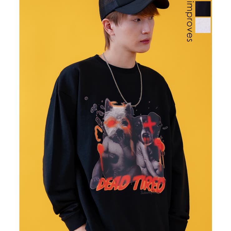 improves 長袖Tシャツ メンズ SIDEWAY STANCE サイドウェイスタンス オリジナルプリント ベビードッグ グラフィック ロンT カットソー スケーター ストリート 古着 韓国 トップス