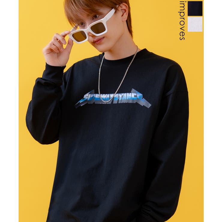 improves 長袖Tシャツ メンズ SIDEWAY STANCE サイドウェイスタンス オリジナルプリント メタルバンド グラフィック ロンT カットソー スケーター ストリート 古着 韓国 トップス