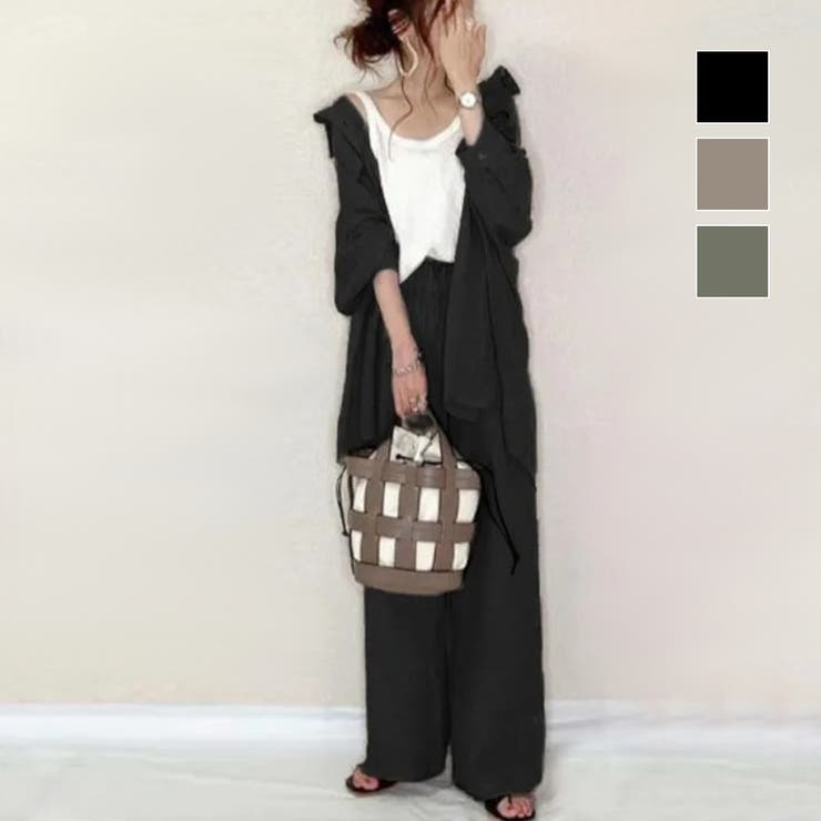 maison de LATIR こなれ感のある大人カジュアルを楽しむ！ロングシャツ&ワイドパンツセットアップ シャツチュニック ロングシャツ ウエストゴム シンプル 韓国 トップス