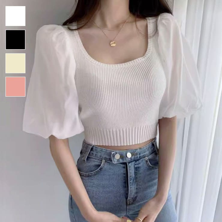 maison de LATIR シアーパフスリーブ半袖サマーニット 半袖 サマーニット シアー パフスリーブ ニット..