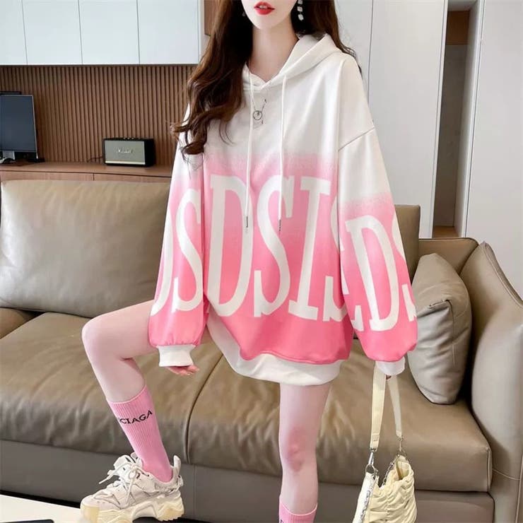 LETee BIGロゴグラデーションプリントプルパーカー トップス