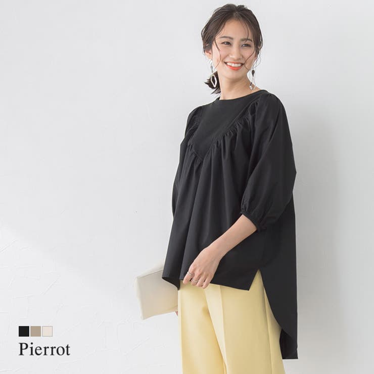Pierrot ドッキングギャザーブラウス ブラウス ドッキング ギャザー トップス