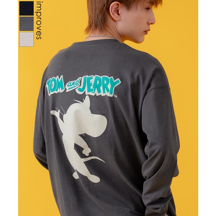 【ポイント2倍＆クーポン！3/11(水) 1:59まで】improves 長袖Tシャツ メンズ TOM&JERRY トムとジェリー プリント カットソー ロンT カートゥーン 大きめ アメカジ カジュアル スケーター ストリート 古着MIX トップス