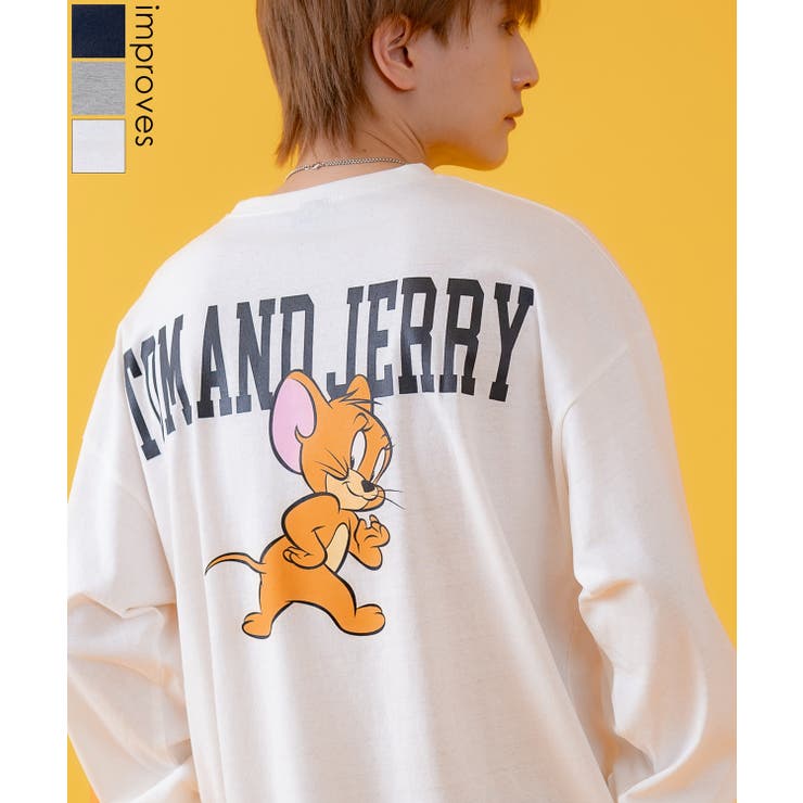 【10％OFFクーポン！1/16(金)1:59まで】improves 長袖Tシャツ メンズ TOM&JERRY トムとジェリー プリント カットソー ロンT カートゥーン 大きめ アメカジ カジュアル スケーター ストリート 古着MIX トップス
