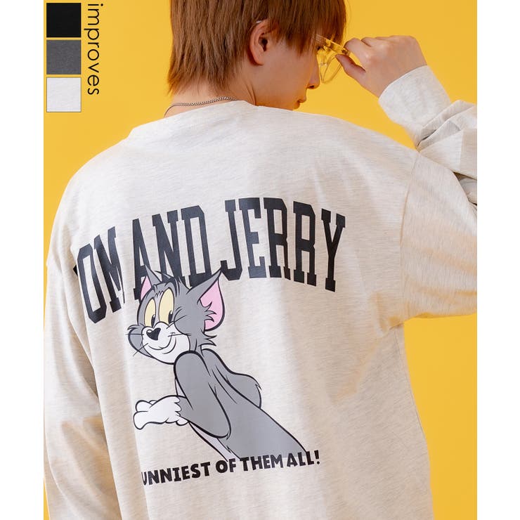 improves 長袖Tシャツ メンズ TOM&JERRY トムとジェリー プリント カットソー ロンT カートゥーン 大きめ アメカジ カジュアル スケーター ストリート 古着MIX トップス