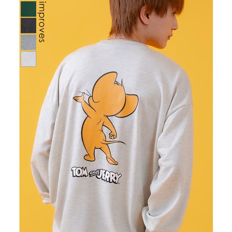 【10％OFFクーポン！11/27(木)1:59まで】improves 長袖Tシャツ メンズ TOM&JERRY トムとジェリー プリント カットソー ロンT カートゥーン 大きめ アメカジ カジュアル スケーター ストリート 古着MIX トップス