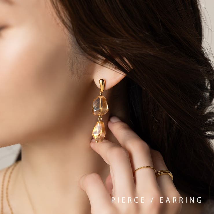 【10％OFFクーポン！11/27(木)1:59まで】CREAM-DOT 選べる ピアス イヤリング 金属アレルギー ニッケルフリー 18kコーティング チタンポスト レディース クリアストーン 揺れる 存在感 大ぶり 透明感 大人 ゴールド ベージュ