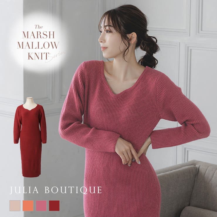JULIA BOUTIQUE ルージュニットタイトワンピース [23579 ニットワンピース ロングワンピース レディース 長袖 マキシ丈 Vネック] ワンピース・ドレス