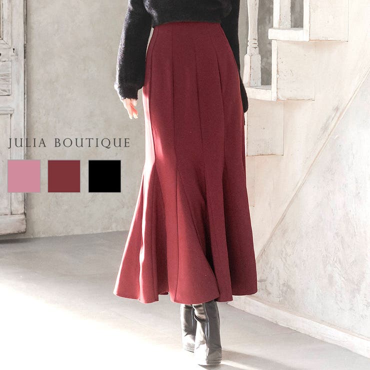 【10％OFFクーポン！11/11 (火)1:59まで】JULIA BOUTIQUE ボリュームマーメイドスカート [23542 ロングスカート マキシスカート タイトスカート レディース ロング丈 ハイウエスト ツイル 無地 黒 赤 ピンク] スカのサムネイル
