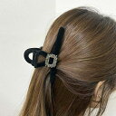 JS FASHION バンスクリップ 全2種 ベロア ヘアクリップ ビジュー キラキラ スクエア ハート ヘアアクセサリー 大きい 大きめ 黒 謝恩会 髪留め ...