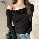 【5/15限定 15%OFFクーポン】Riff オフショルトップス ワンショル オフショルダー Tシャツ カットソー プルオーバー トップス 長袖 無地 ベージ...
