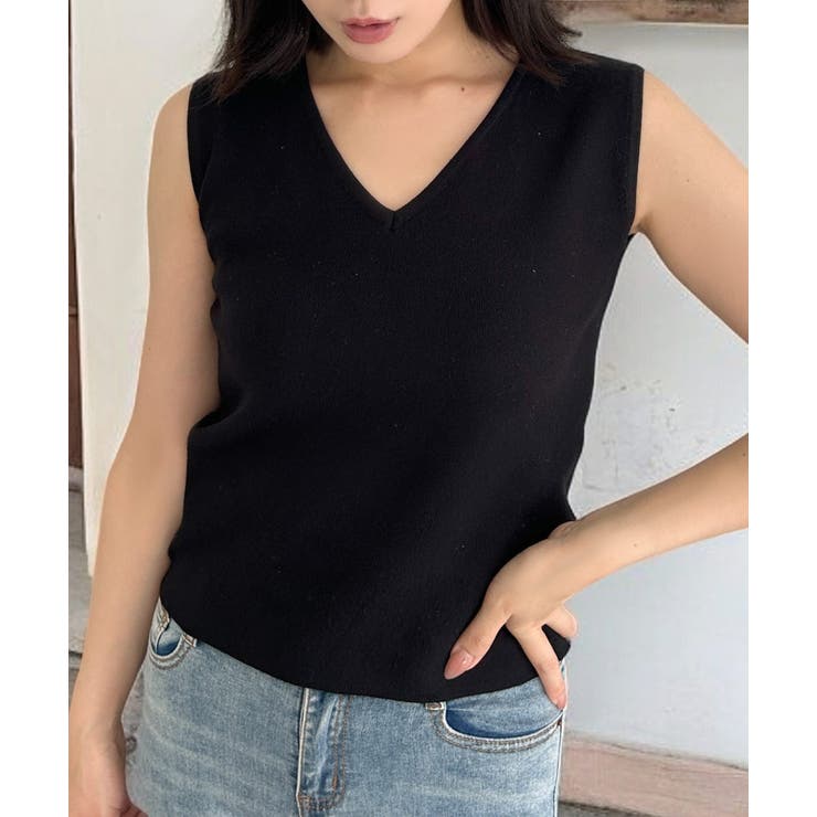 V-Neck - 【10％OFFクーポン！5/16(土)1:59まで】JULIA BOUTIQUE ネックが選べるパーソナルカラーニットトップス [24517 ノースリーブ ミドル 無地 Vネック Uネック レディース ブラック 黒 グレー ピンク ホワイト 白 ] トッ