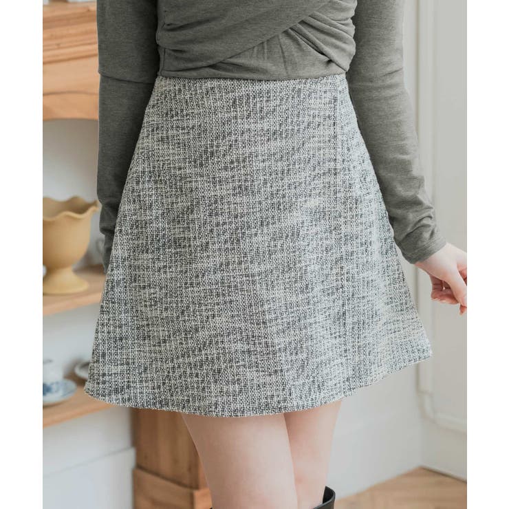 JULIA BOUTIQUE インパン付きツイードスカート [24501 ミニ ショート 台形 総柄 レディース ボトムス ブラック 黒 ベージュ ] スカート