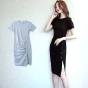 JOCOSA ワンピース セクシーワンピース ミニワンピース タイトワンピース ギャザー ボタン スリット レディース 春 夏 新作 半袖 膝丈 Tシャツ 無地...